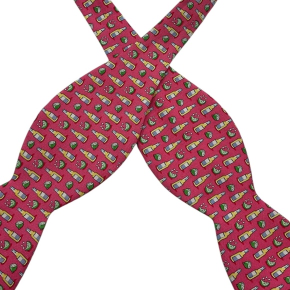 VINEYARD VINES Pink Bottle Lemon Silk LUXURY Self Bow Tie HANDMADE USA - Picture 2 of 3